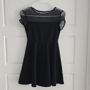 Girls' Black Mesh Yoke Skater Dress